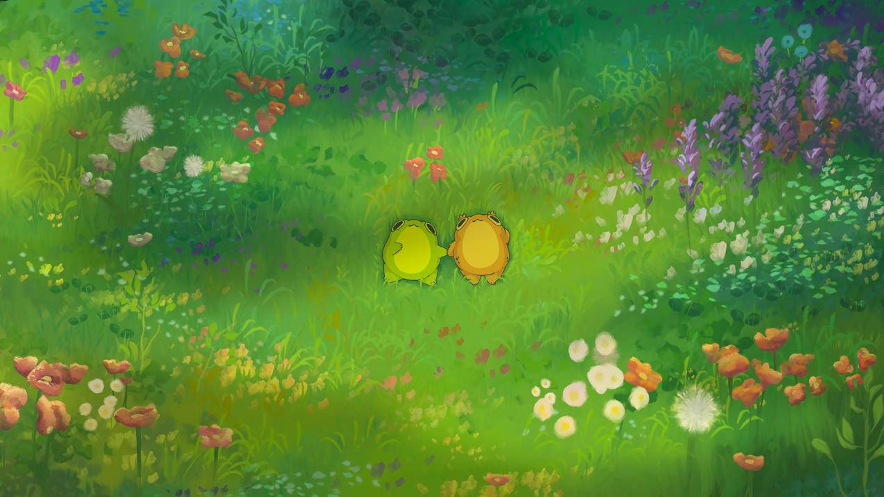 绿茵草地 躺着两只可爱小青蛙 4k壁纸3840x2160