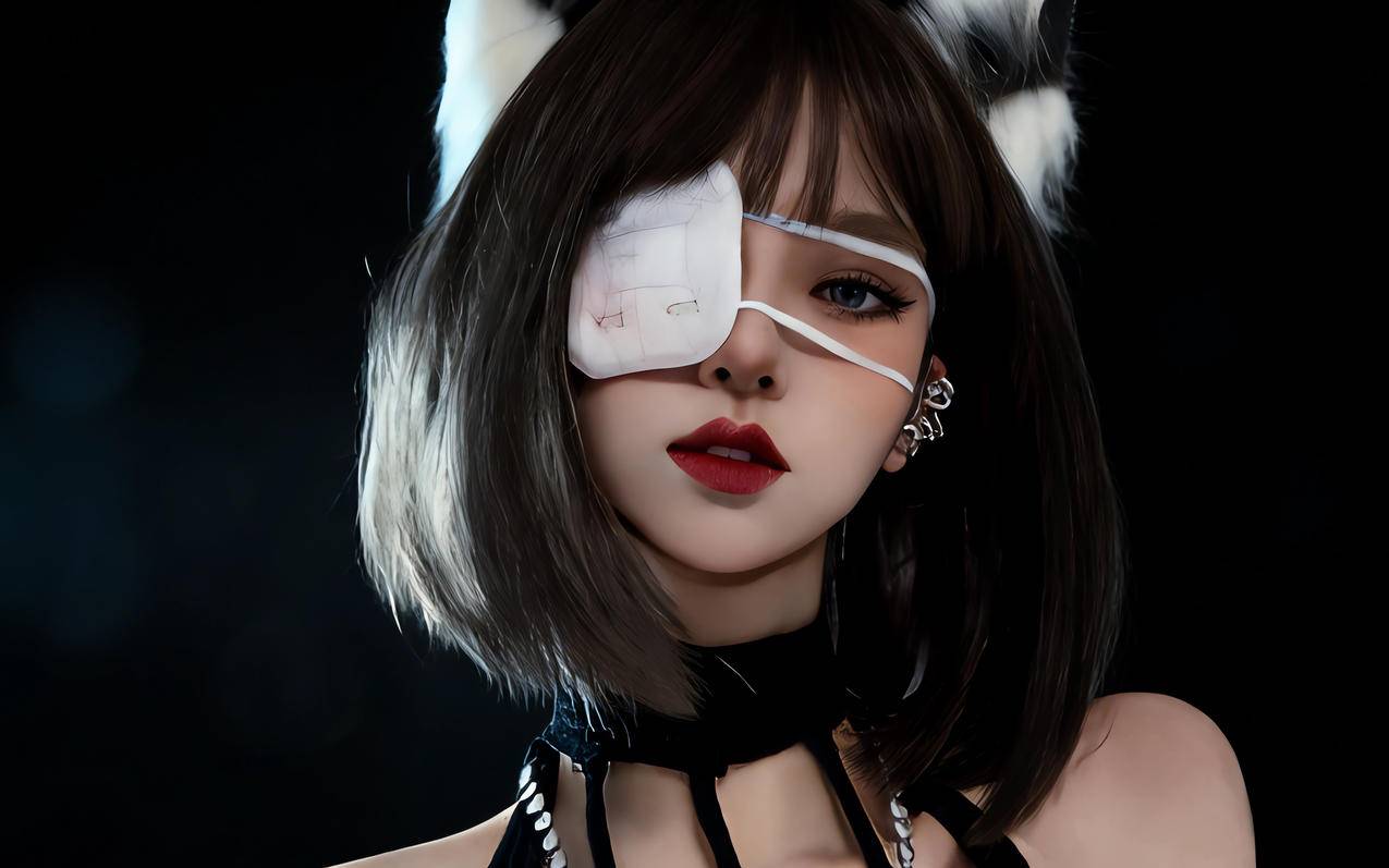 眼罩美女波波头兽耳 暗黑 4K动漫壁纸3840x2400