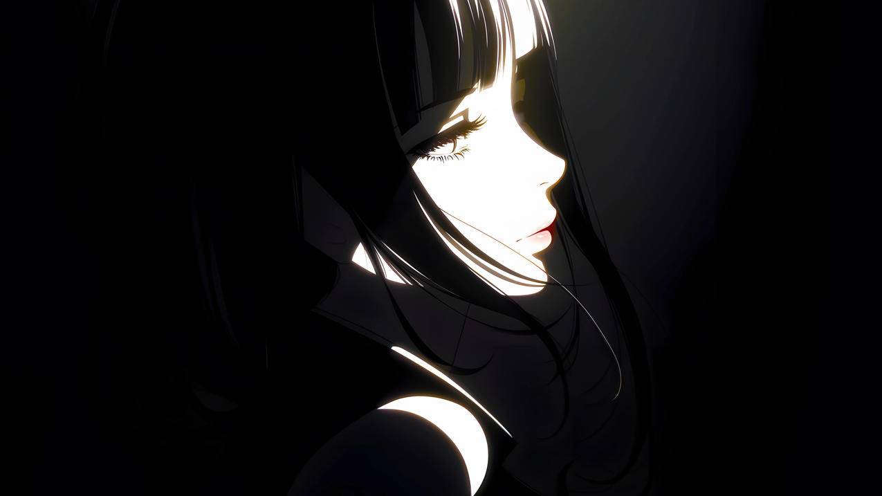 黑白风格动漫人物女孩侧脸4K壁纸3840x2160