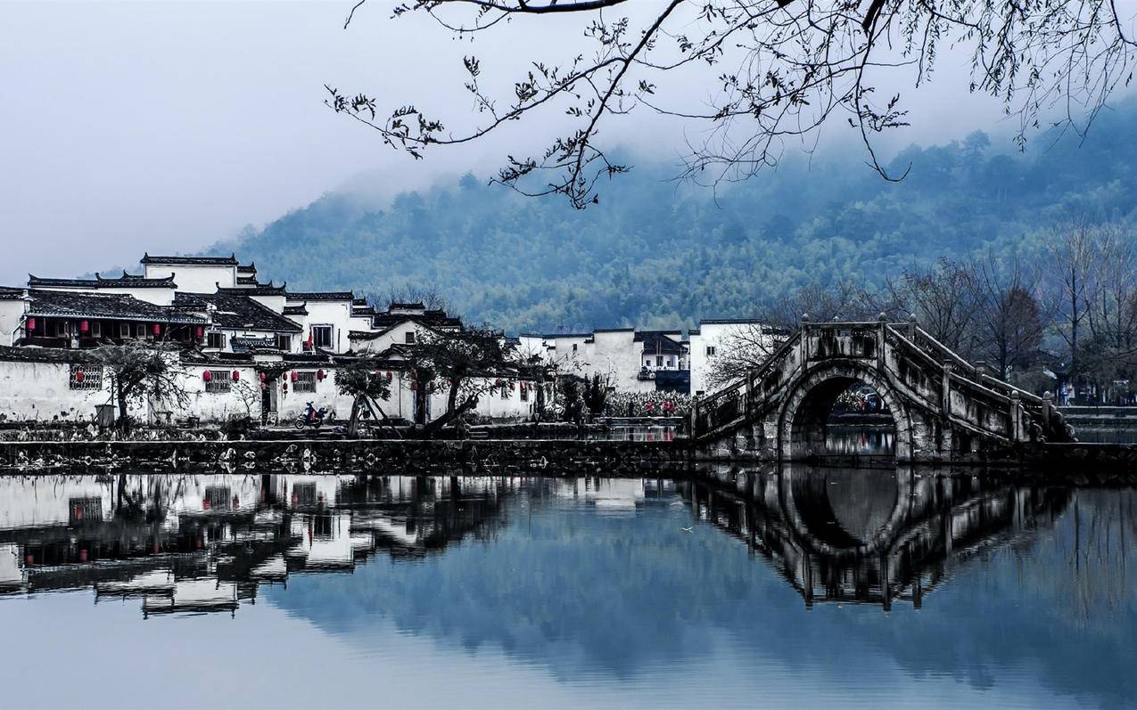 风景自然风景江南水乡徽州烟云蒙蒙高清壁纸