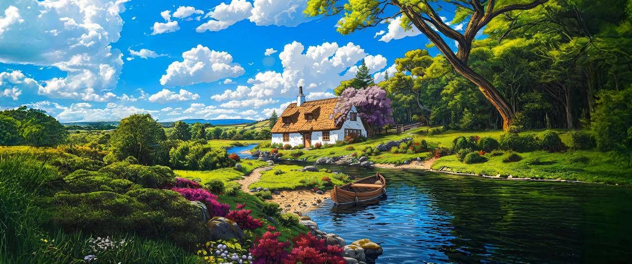 梦中伊甸园风景3440x1440带鱼屏壁纸