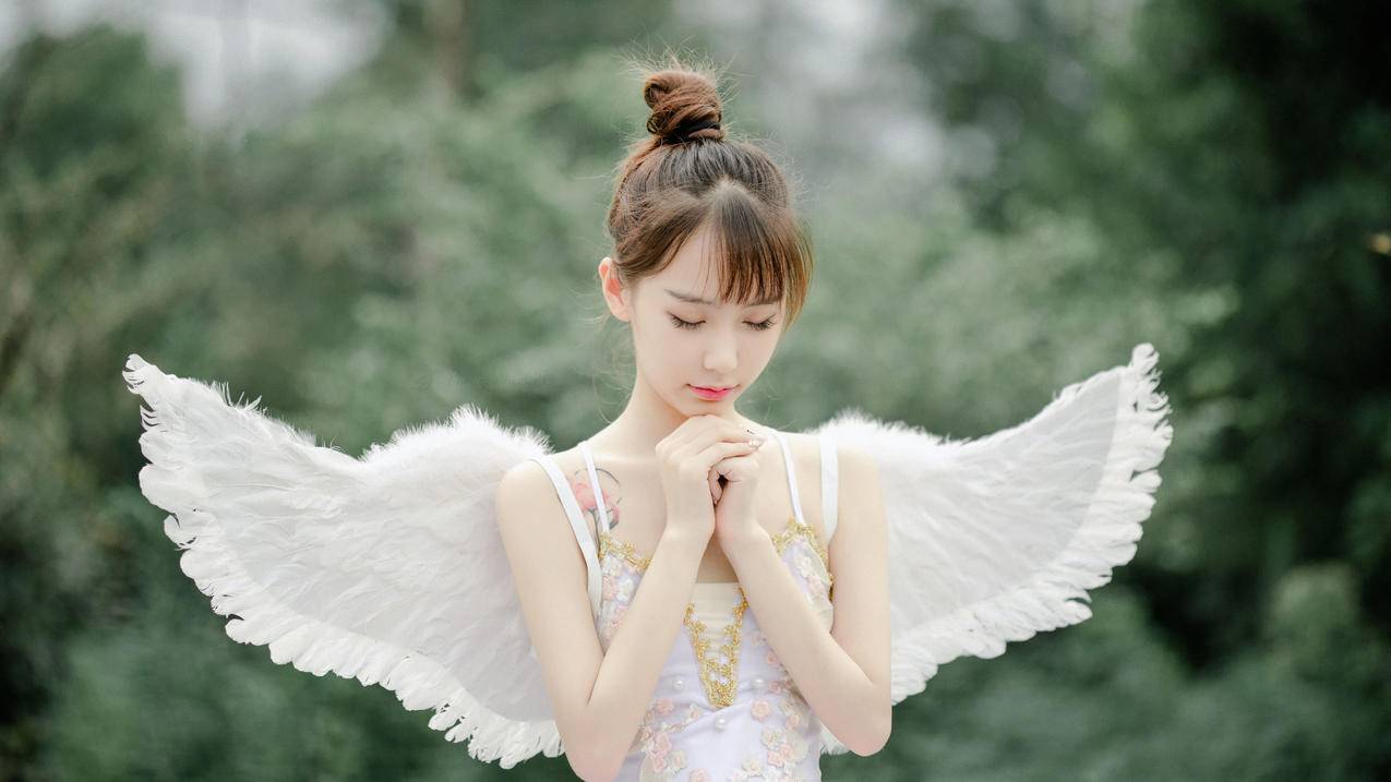 可爱 天使 美女许愿 翅膀 唯美 4k高清电脑美女壁纸