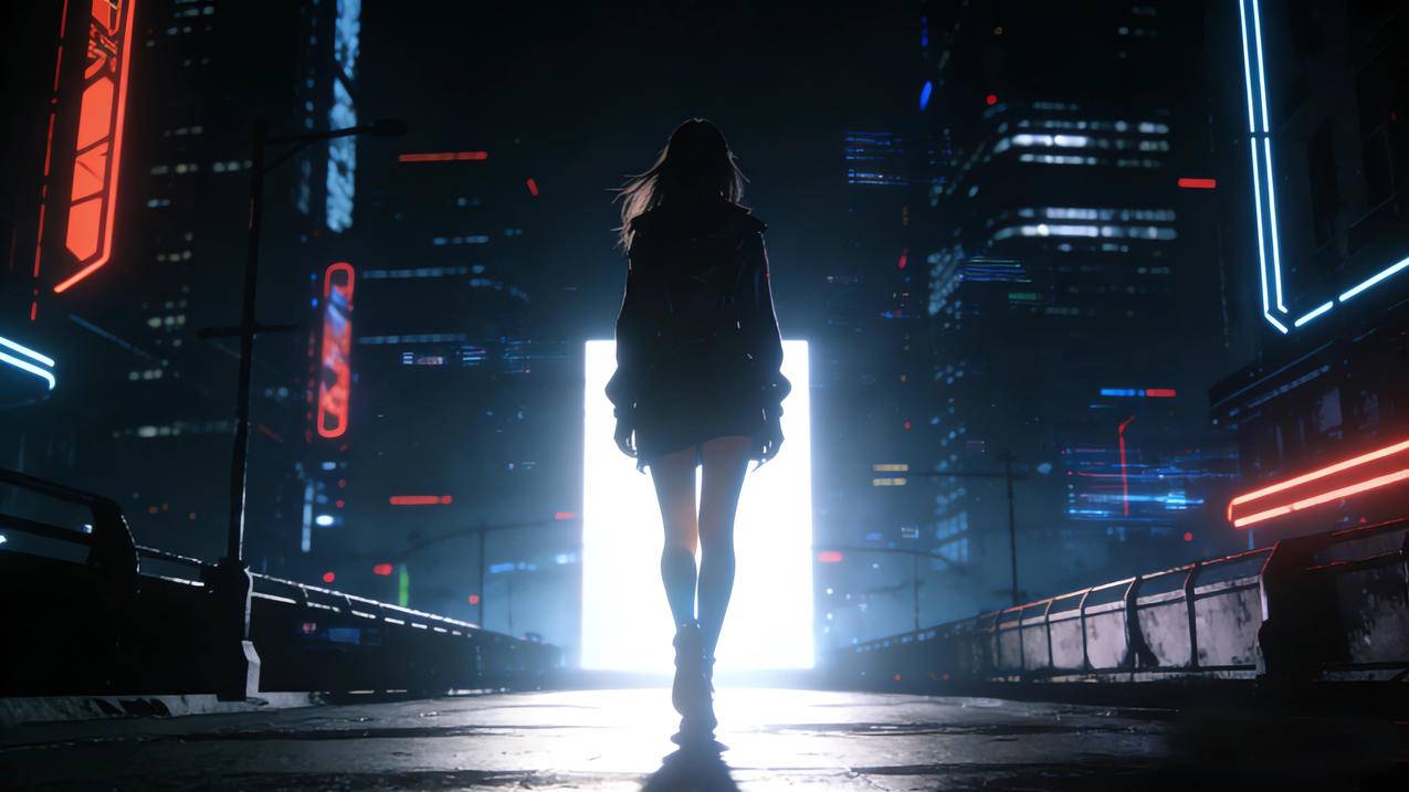 暗黑 女孩背影 门 光影4k动漫壁纸