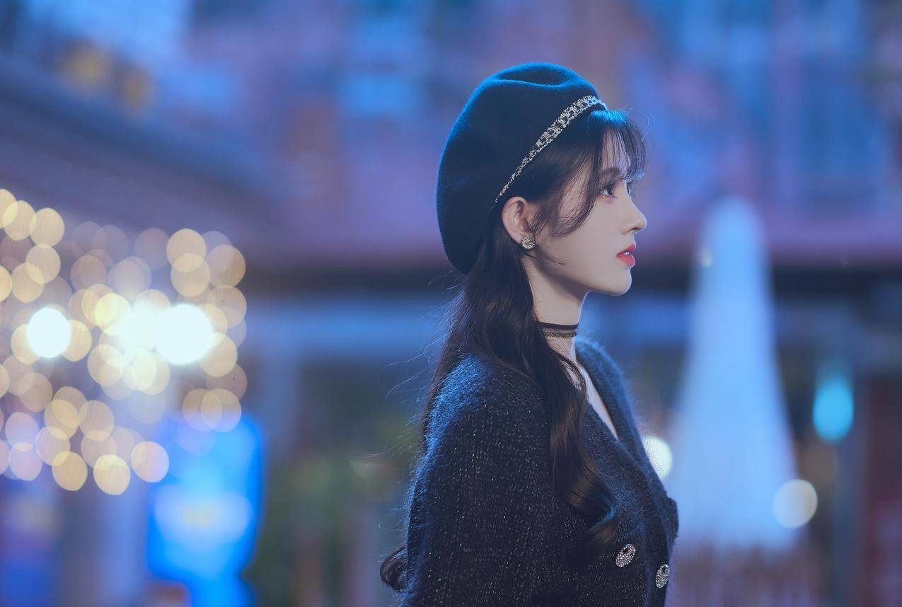 鞠婧祎 帽子 侧脸 唯美4k美女壁纸