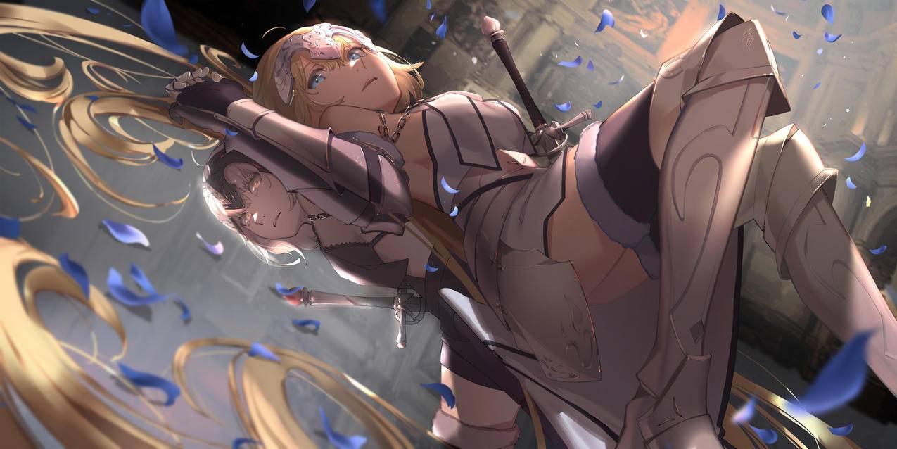 《Fate》镜子 花瓣 女孩 剑 4K高清动漫壁纸