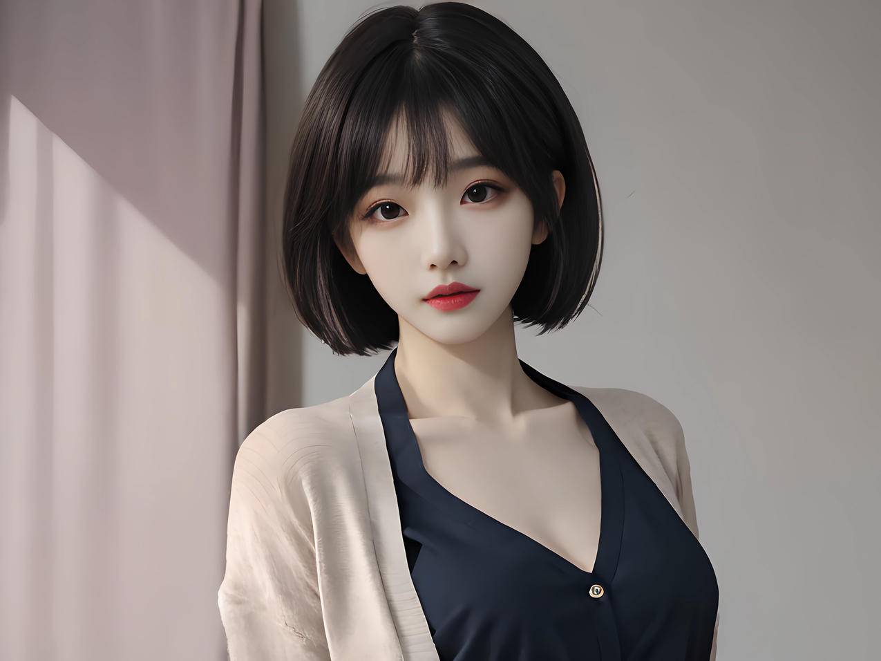 ai绘画气质漂亮美女短发 平板电脑壁纸