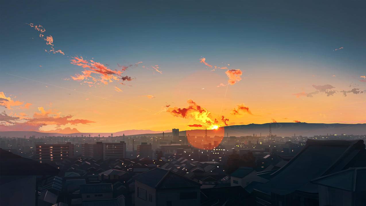 天空 夕阳 插画风景 4k高清壁纸