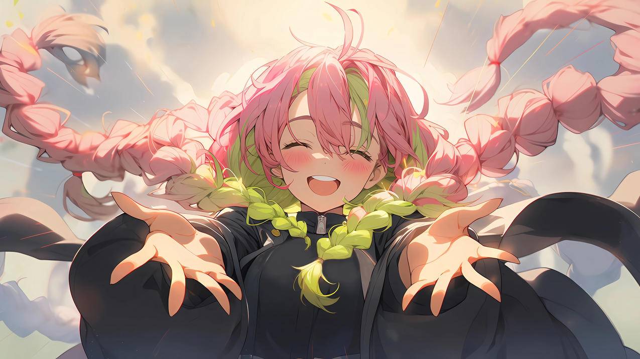 粉色双马尾辫可爱女孩 伸出双手 4K动漫壁纸 3840x2160