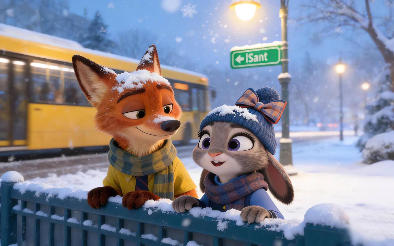 冬季 公交车 朱迪狐尼克 车机壁纸横屏超高清3K