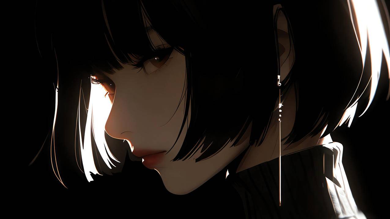 动漫美女侧脸 暗黑风格 4K电脑壁纸3840x2160