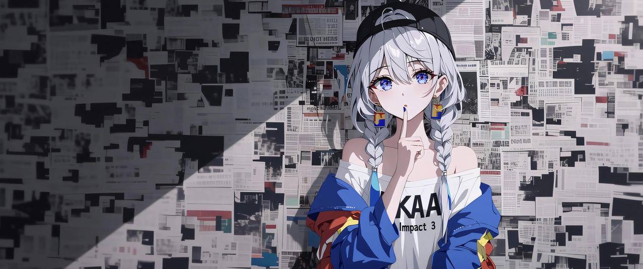 琪亚娜 报纸墙3440x1440带鱼屏壁纸