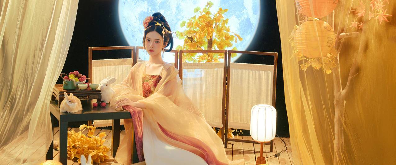 中秋古风美女张婕婕3440x1440带鱼屏壁纸