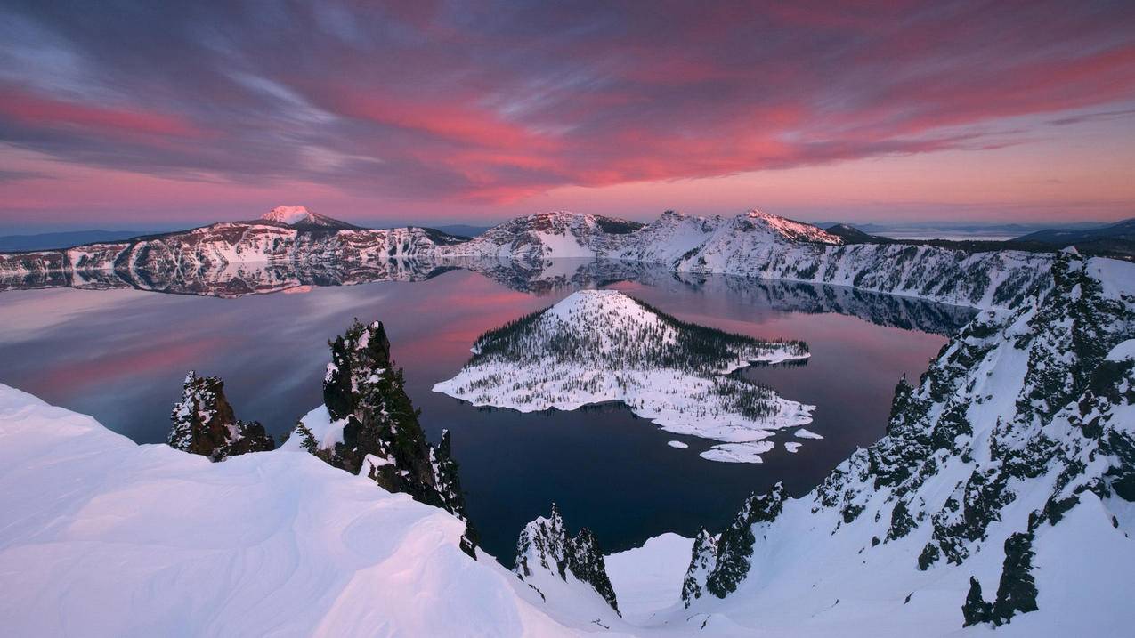 火山湖面风景风光美景旅游自然高清壁纸