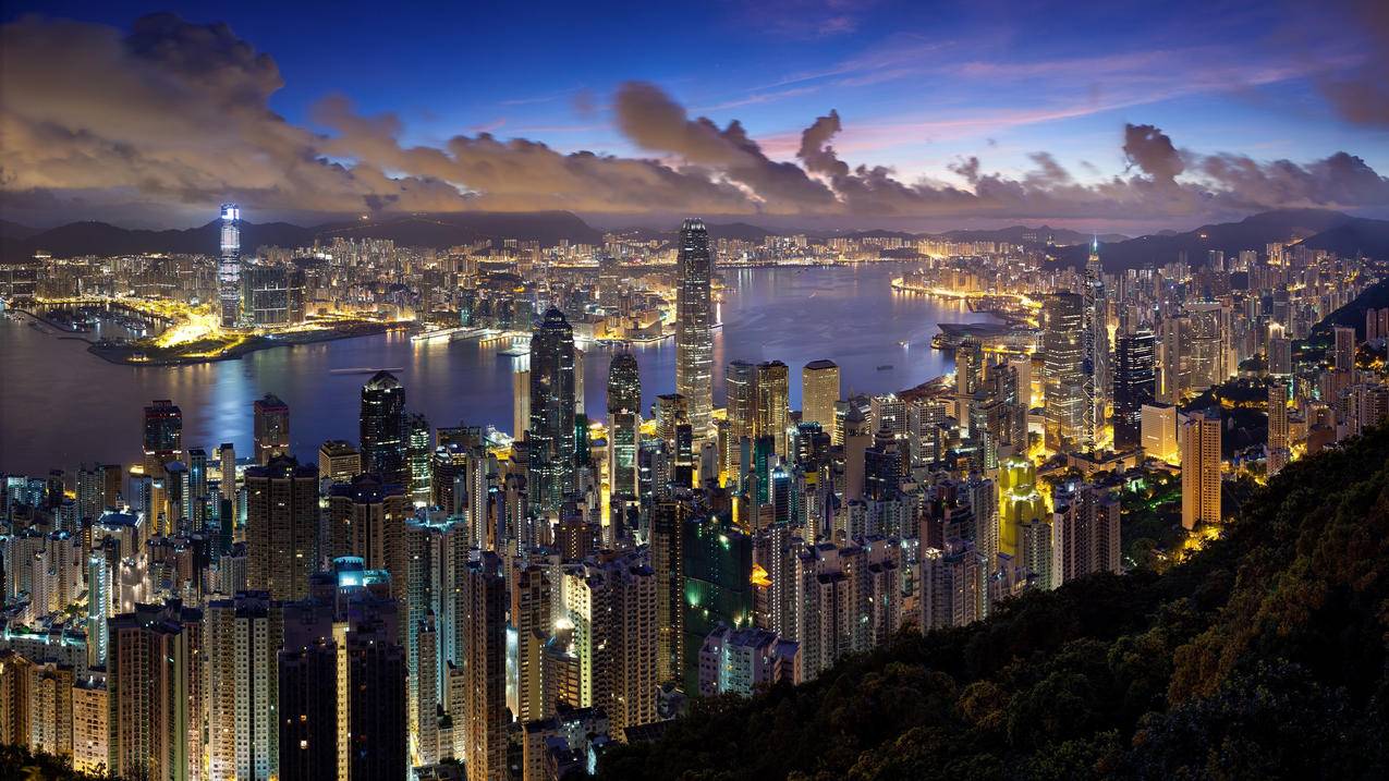风景城市夜景香港建筑灯光4k壁纸