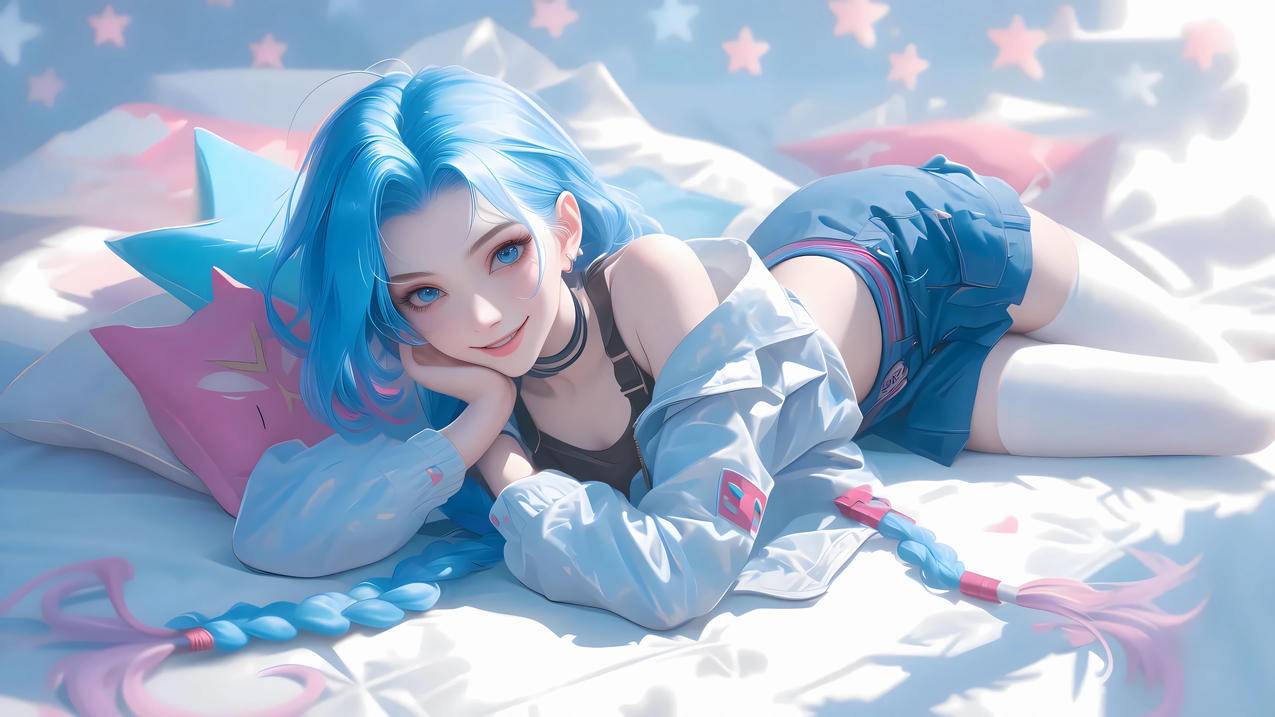 金克丝 长辫子 卧室 枕头 星星 4K壁纸 3840x2160
