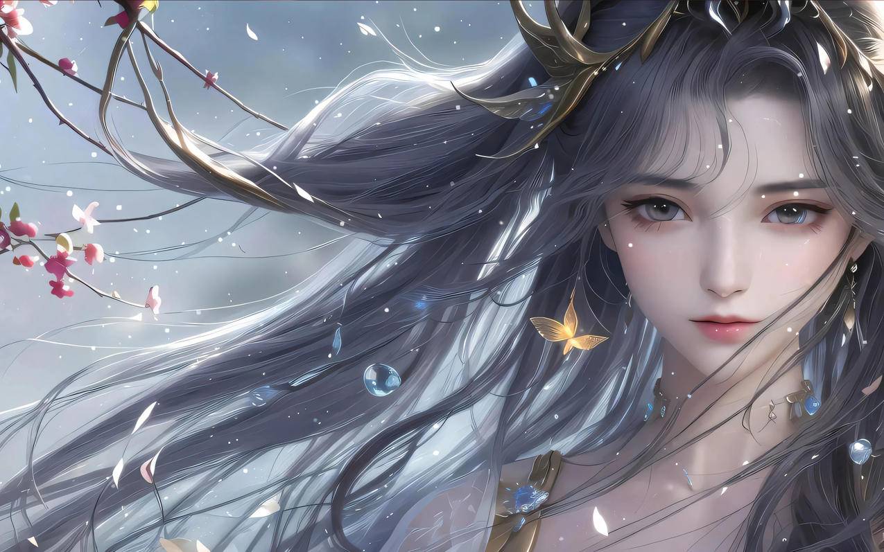 动漫古风美女长发 头饰 花 2560*1600高清壁纸