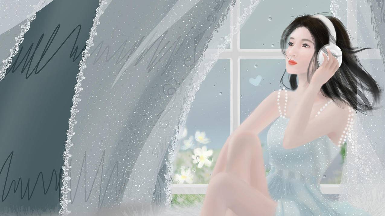 彼岸图网会员原创 巴图BATU 听音乐女孩 清新 4k动漫壁纸