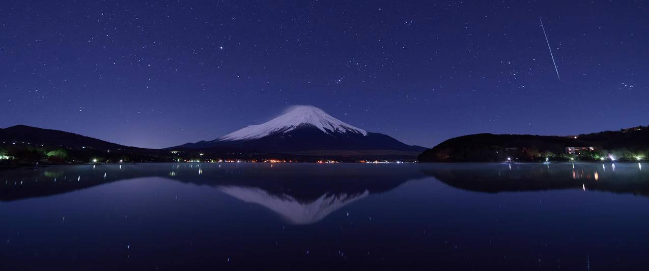 富士山星空风景带鱼屏壁纸