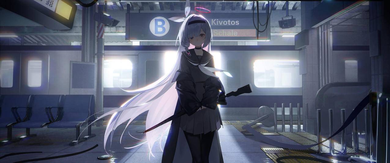 蓝色档案 连裤袜 动漫女孩 长发 3440x1440带鱼屏壁纸