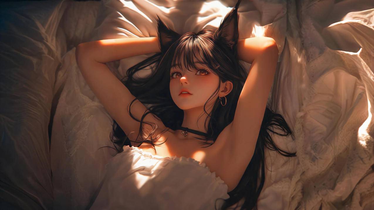 猫耳少女 暖阳 光影背景 4k动漫壁纸 3840x2160