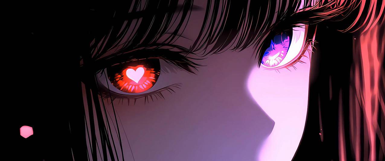 爱心眼睛可爱少女3440x1440带鱼屏动漫壁纸