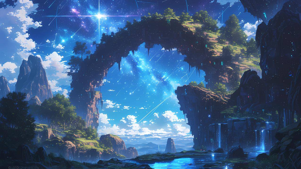 山桥 唯美梦幻 星空4K风景壁纸3840x2160