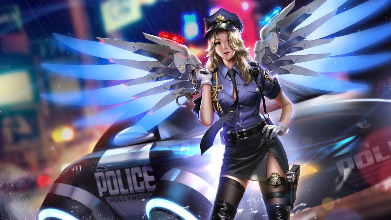 守望先锋mercy天使 性感美女警察5k高清壁纸