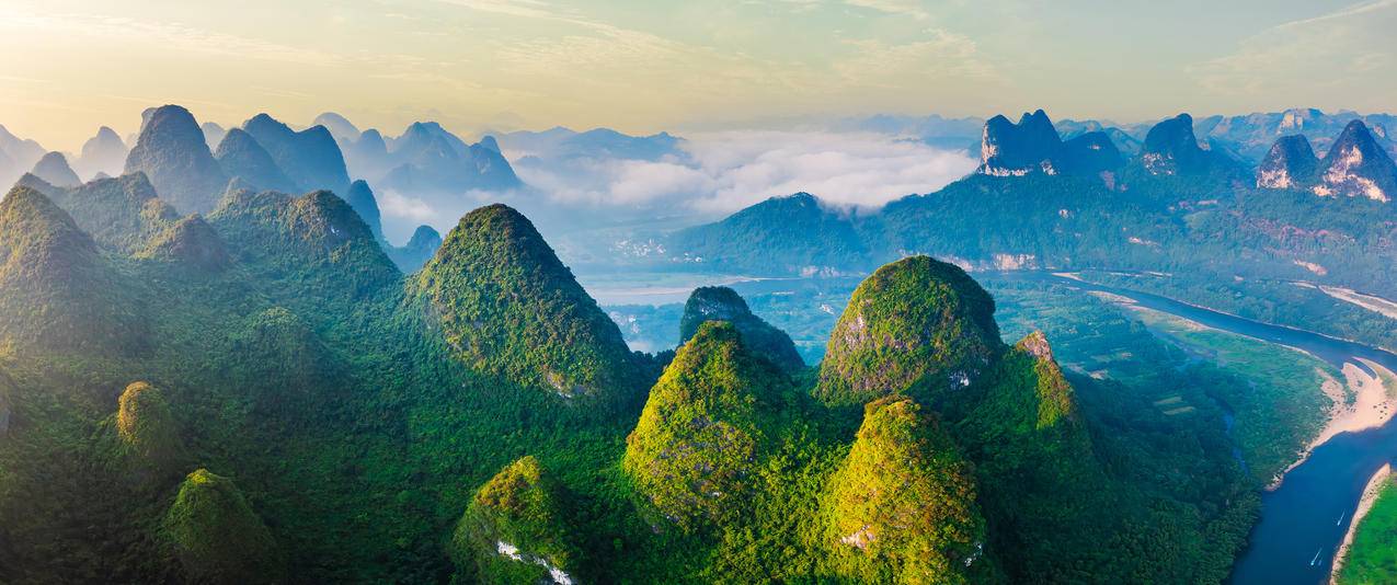 桂林喀斯特山脉风景3440x1440带鱼屏壁纸