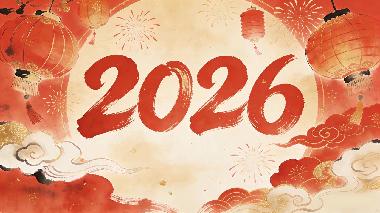 2026新年喜庆背景 灯笼 烟花 国风 4k壁纸