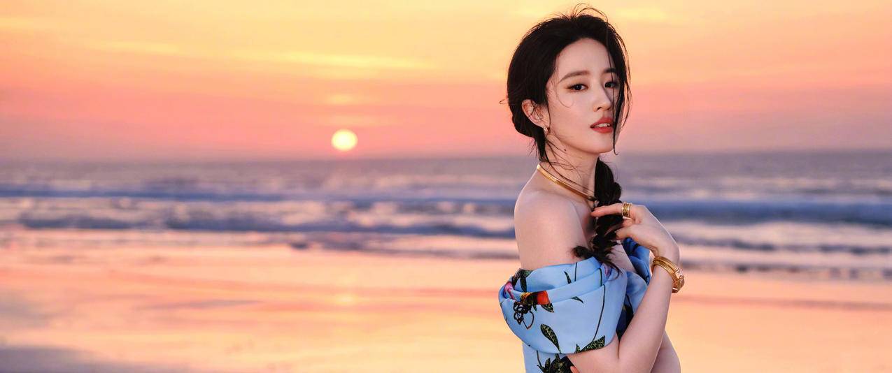 刘亦菲 海边唯美美女 3440x1440带鱼屏壁纸