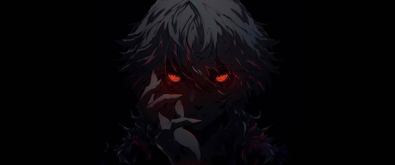 男孩红眼睛 脸 黑色背景 3440x1440带鱼屏壁纸