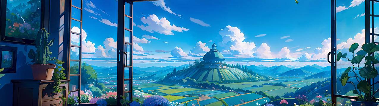 绿色家园风景3840x1080双屏电脑壁纸