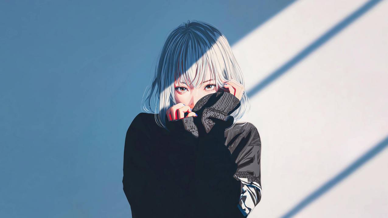 短发女孩 黑色衣服 光影 4K动漫壁纸