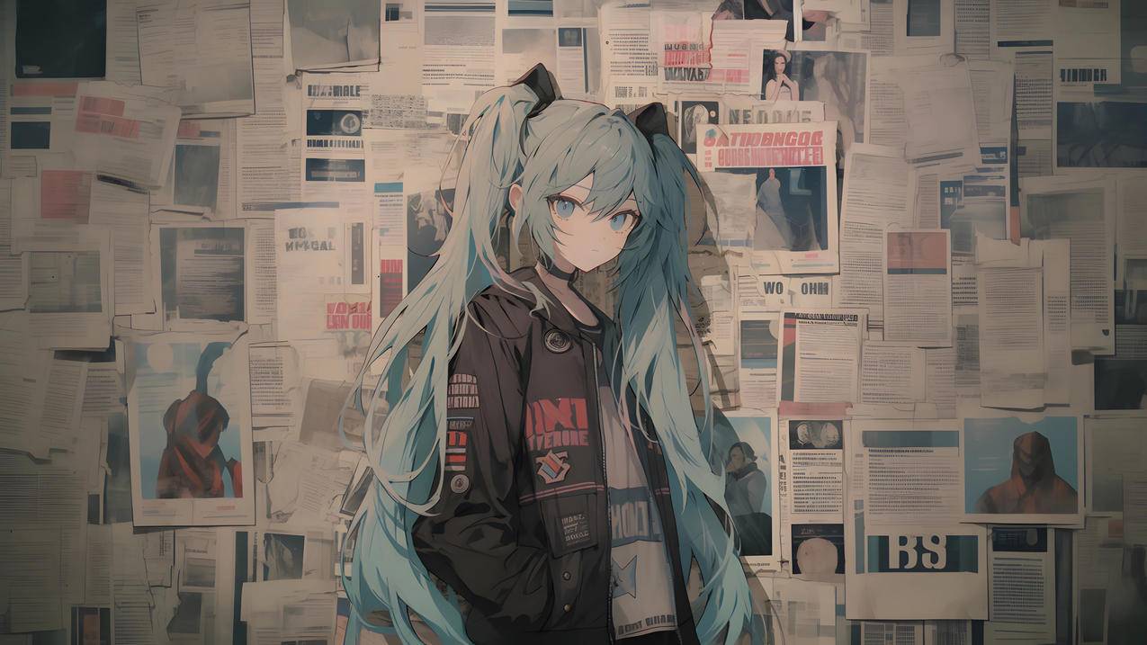 初音 报纸墙 个性 4K电脑壁纸 3840x2160