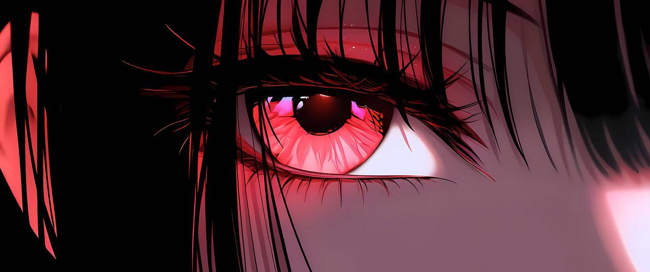 红色眼睛动漫女孩 3440x1440带鱼屏壁纸