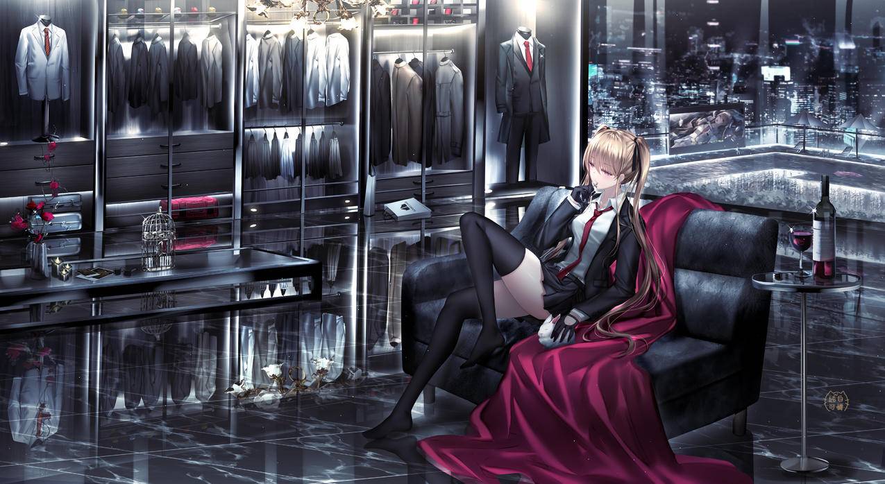 杀手 沙发 红酒 制服 西装 衣柜间 少女 4K高清游戏壁纸
