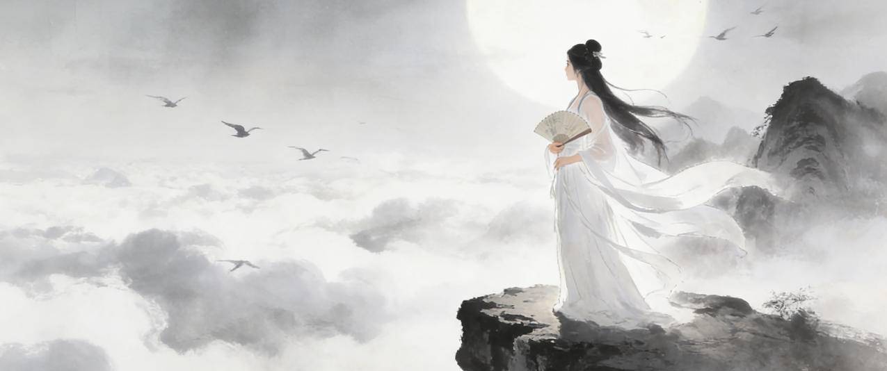 仙气美女 长头发 唯美古风 高山 云海3440x1440带鱼屏壁纸免费