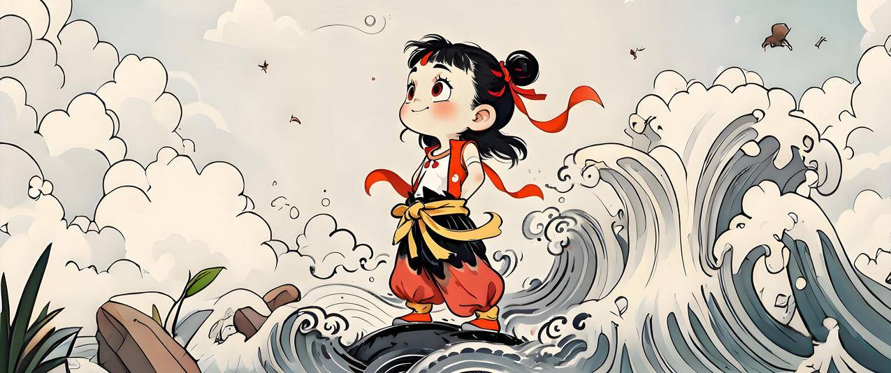 小哪吒 海浪3440 1440超清壁纸