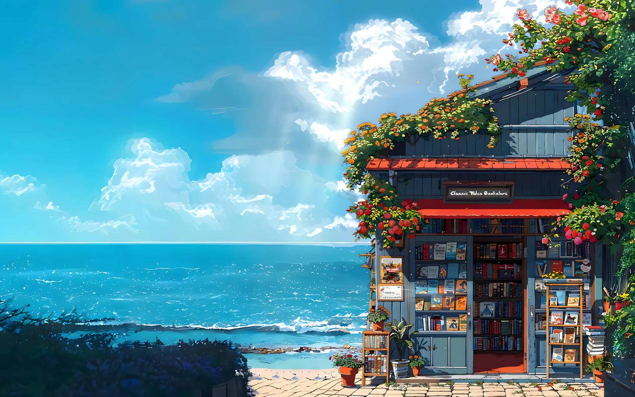 海边书店风景 4K壁纸 3840x2400