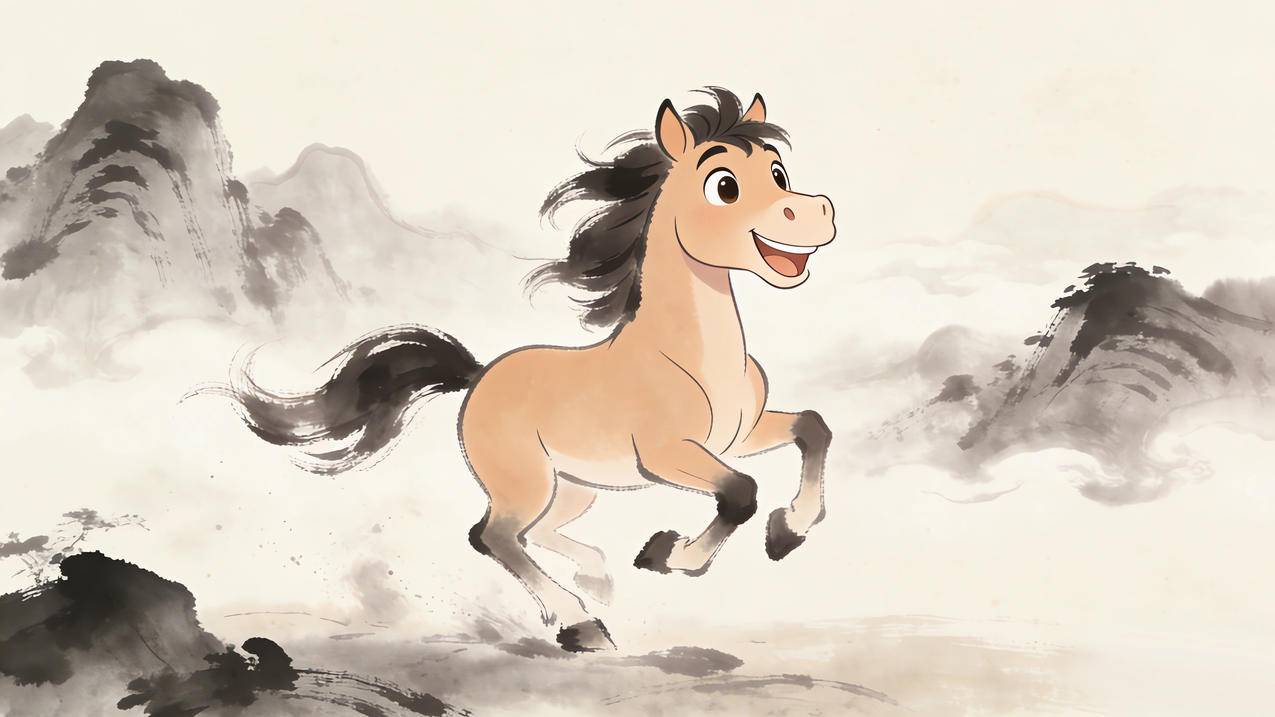 水墨画 开心马4K电脑壁纸