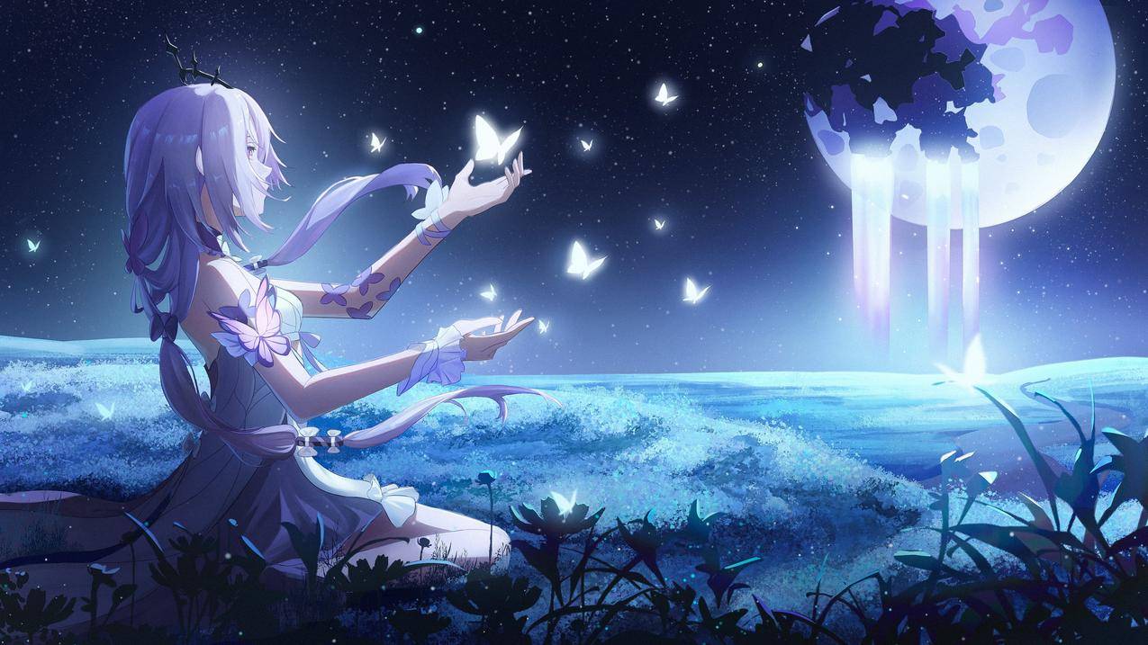 《崩坏：星穹铁道》遐蝶 星空月夜 蝴蝶 4K壁纸
