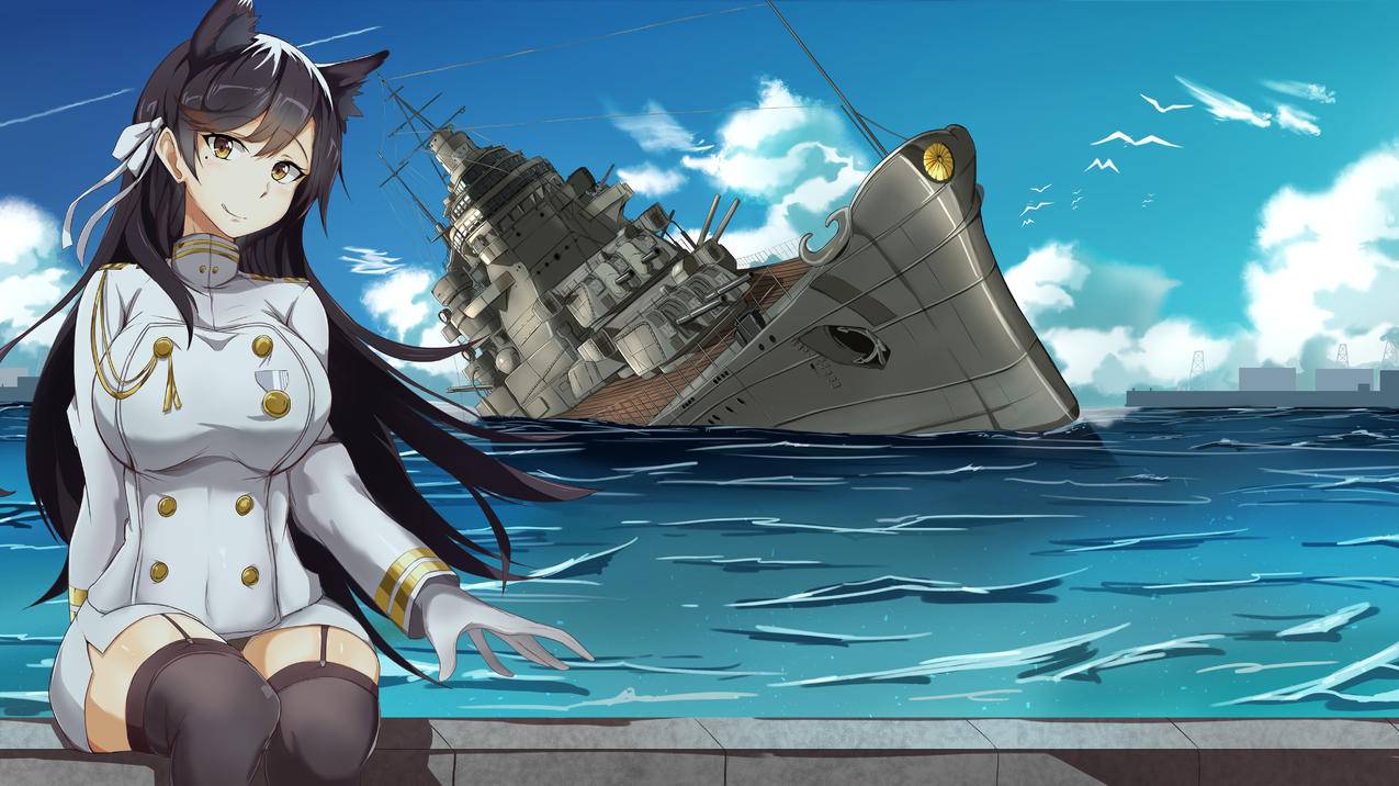 《碧蓝航线》沉船 海 天空 兽耳 女孩 军服 港口 4K高清游戏壁纸