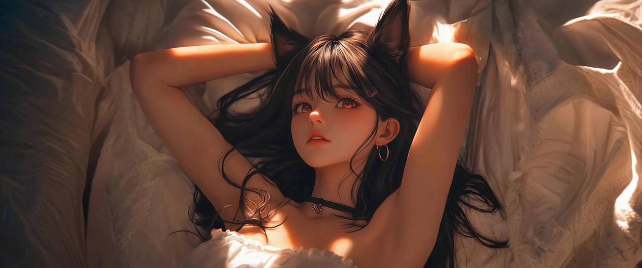 猫耳少女 暖阳 光影 3440x1440带鱼屏动漫壁纸