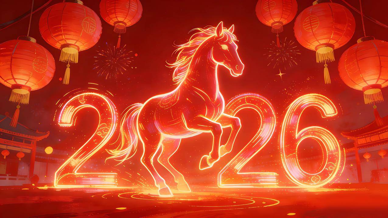 2026马年 红色灯笼 春节喜庆背景4k壁纸