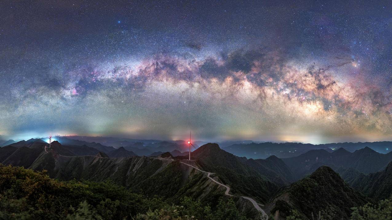 山峦 山 夜景 星空 风景 4k电脑壁纸