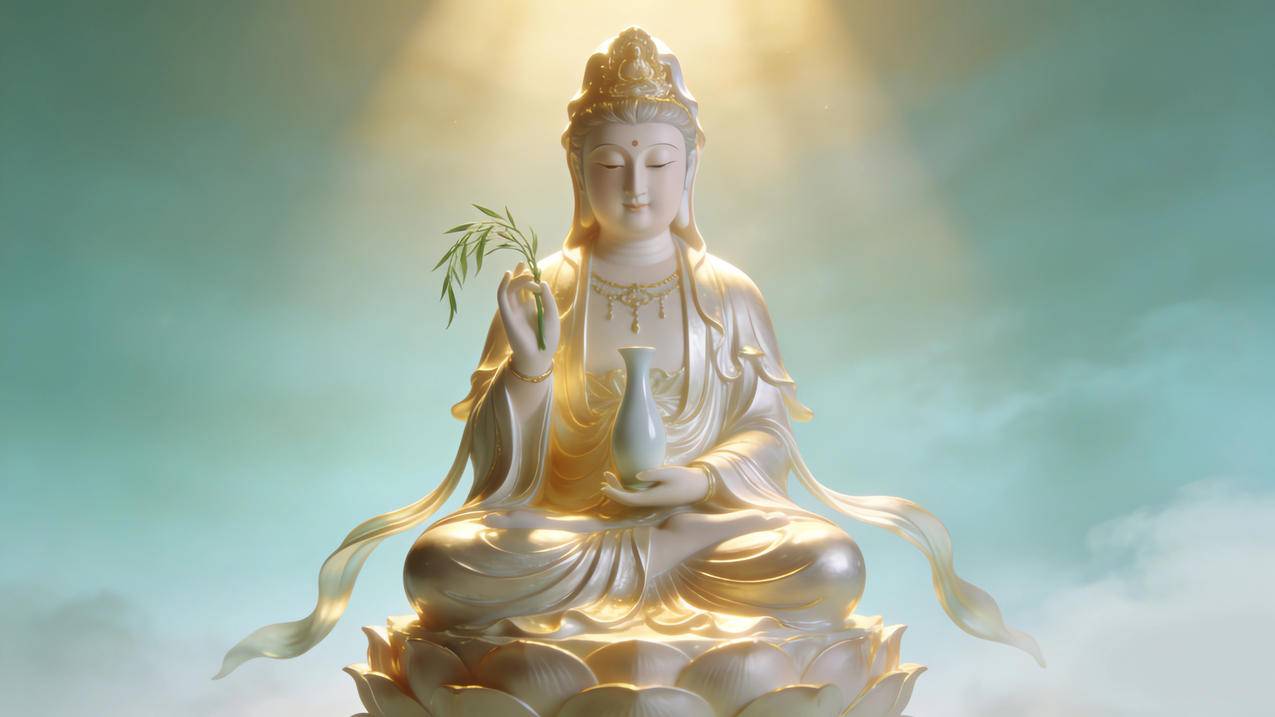 观音神像光影4K电脑桌面壁纸