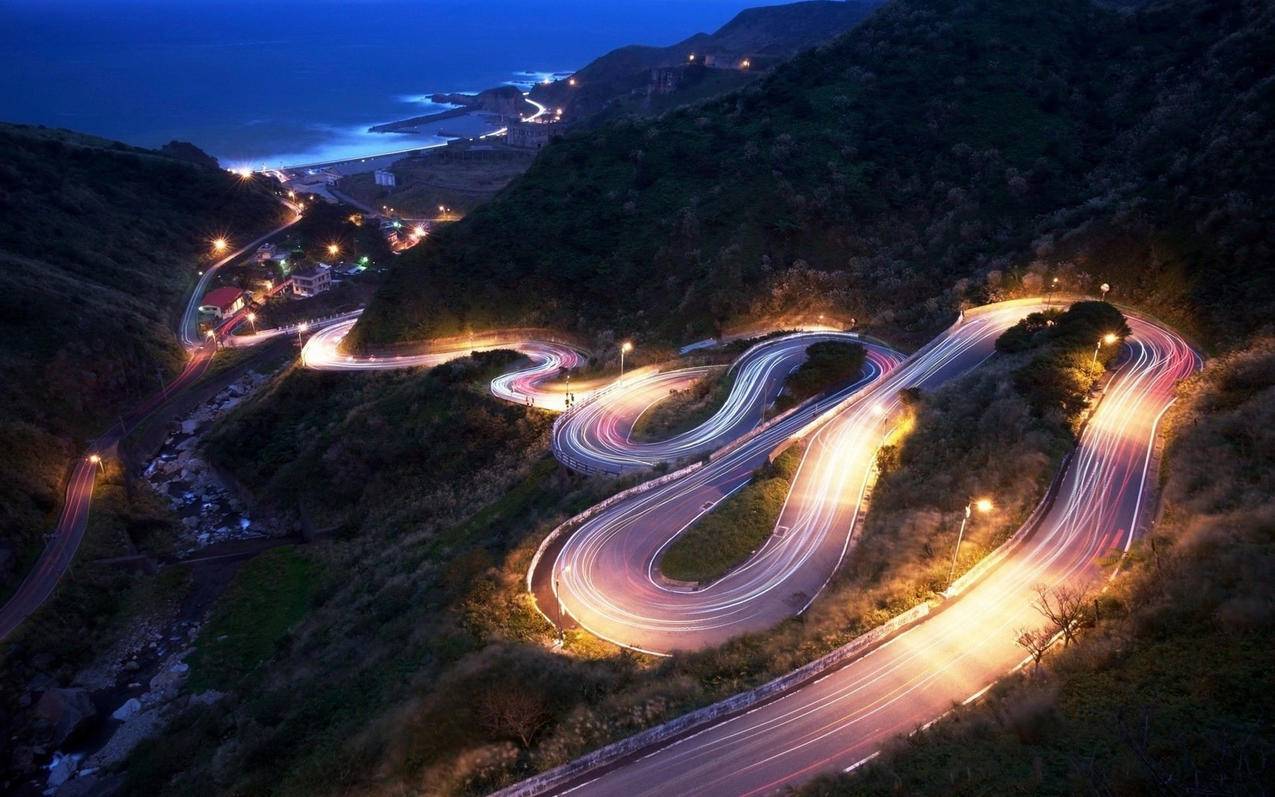 风景城市夜景道路公路发夹弯秋名山高清壁纸