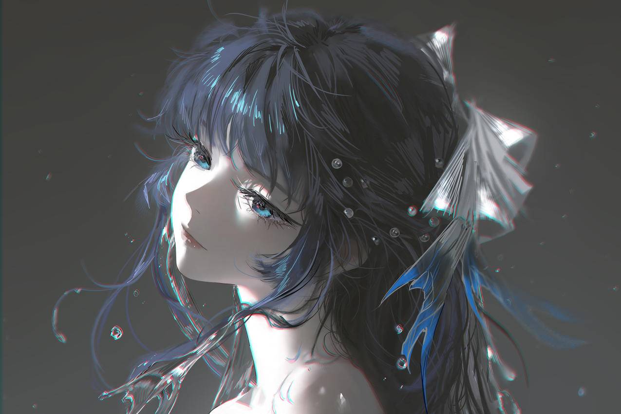 厚涂风 动漫女孩长发 蓝眼睛 头饰 唯美 4K电脑壁纸3840x2560