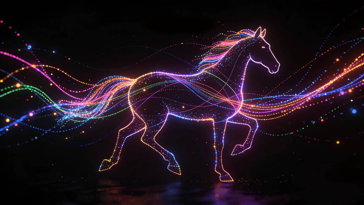 闪烁彩色光点 极简抽象 骏马 暗黑 4K电脑壁纸
