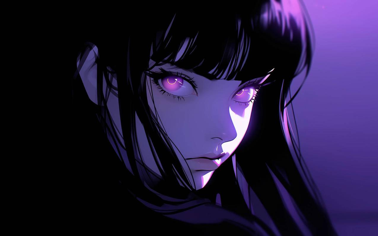 紫眼睛的动漫女孩 暗色系4K壁纸 3840x2400